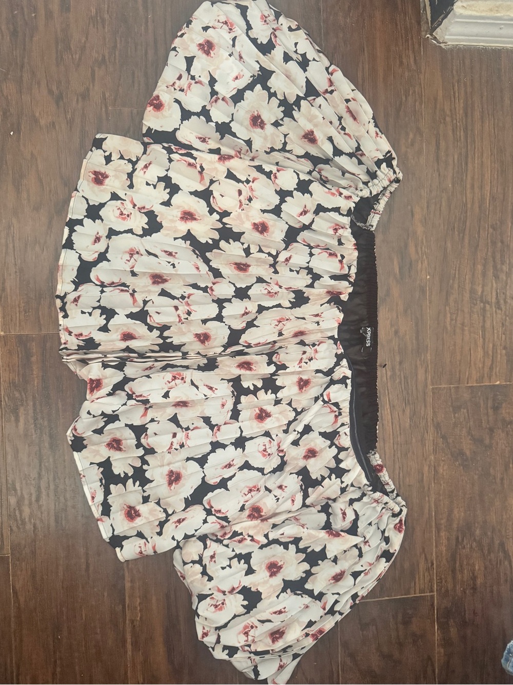 Express Black Off-Shoulder Floral Blouse with Cream and Pink Accents